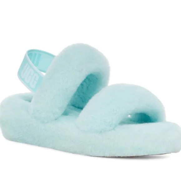Uggs Fluff Slippers Mint Baby Blue Sz 9 Great Condition Awesome Summer Item - Picture 2 of 11